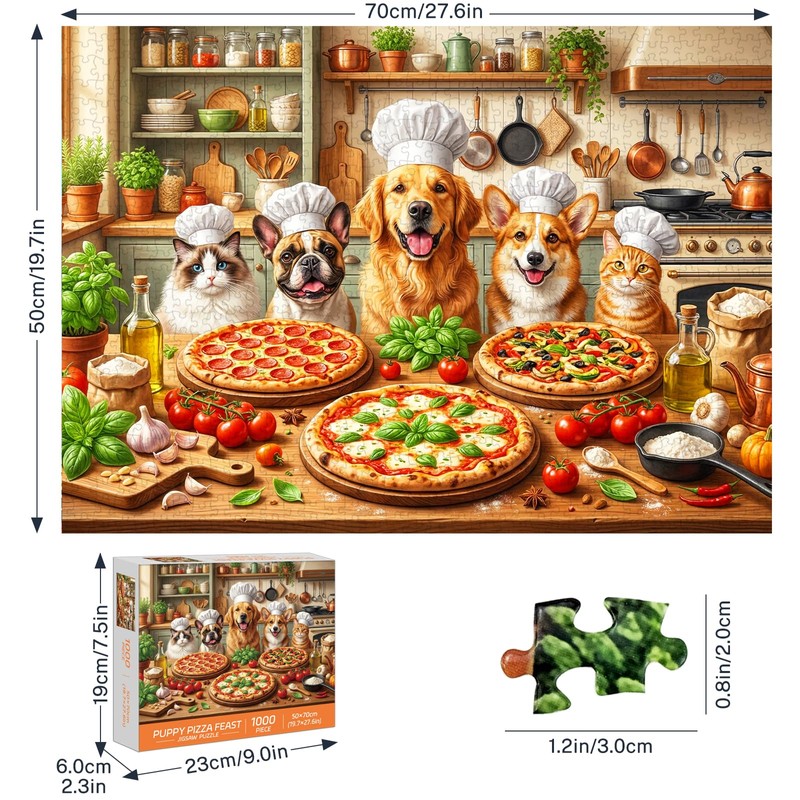 Funny Dog Jigsaw Puzzles for Adults 1000 Pieces, Puppy Pizza