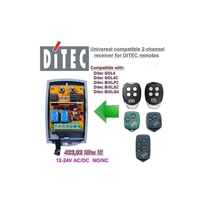 2 Channel 433.92 MHZ 2 CHANNEL DITEC GOL4/GOL4 °C BIXLP2,