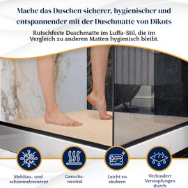 Dikots Soft Shower Mat, Non-Slip, Anti-Mould, 60 x 60 cm, White Loofah Style, PVC, Non-Slip Shower Mat for Indoor Shower, Washable and Quick Drying, Suitable for All Wet Surfaces