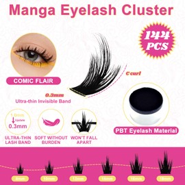 WiWiLINK Manga Lash Clusters 8-18mm Fairy Eyelash Clusters DIY Lash Extension Spikes 0.3mm Wispy Natural Individual Cluster Eyelash Extensions D Curl, California Sunset