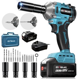 GEVEELIFE 450N.m/332Ft-lbs Brushless Impact Wrench,1/2" Cordless Impact Gun with 4.0Ah Battery & 6 Sockets, Electric Impact Driver for Car/DIY Furniture/Lawn Mower/blue (450N)