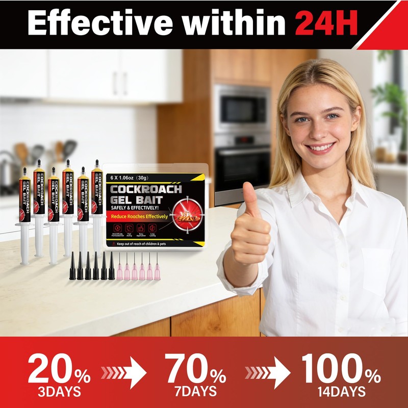 6 Tubes Cockroach Gel, Natural Formula Roach Gel with 2