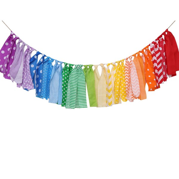 Rainbow Background Banner for Party Decor - Colorful Striped Garland Fabric, Birthday Party Banner, Photo Booth Photo Props, Rainbow Decoration (Rainbow Background High Chair Banner)
