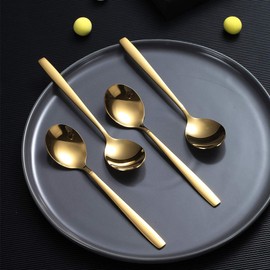 Berglander Gold Teaspoons 6.3" Set of 4, Stainless Steel Titanium Shiny Gold Plating Tea Spoons Silverware, Golden Tea Spoon Small Dessert Spoon Teaspoon Dishwasher Safe