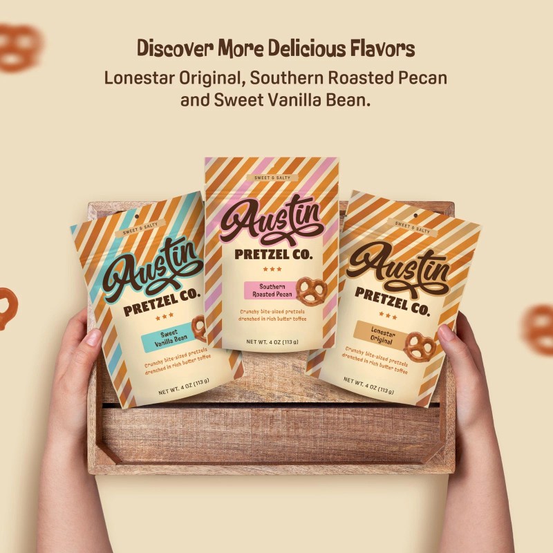Austin Pretzel Company Vanilla Bean Pretzels 4 Ounce Sweet Crunch