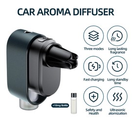 QZD Smart Car Air Freshener Diffuser - Rechargeable Car Diffuser with 3 Modes, Ultrasonic Aroma Diffuser with 4 Essential Oils, Long-Lasting Freshener for Women and Men