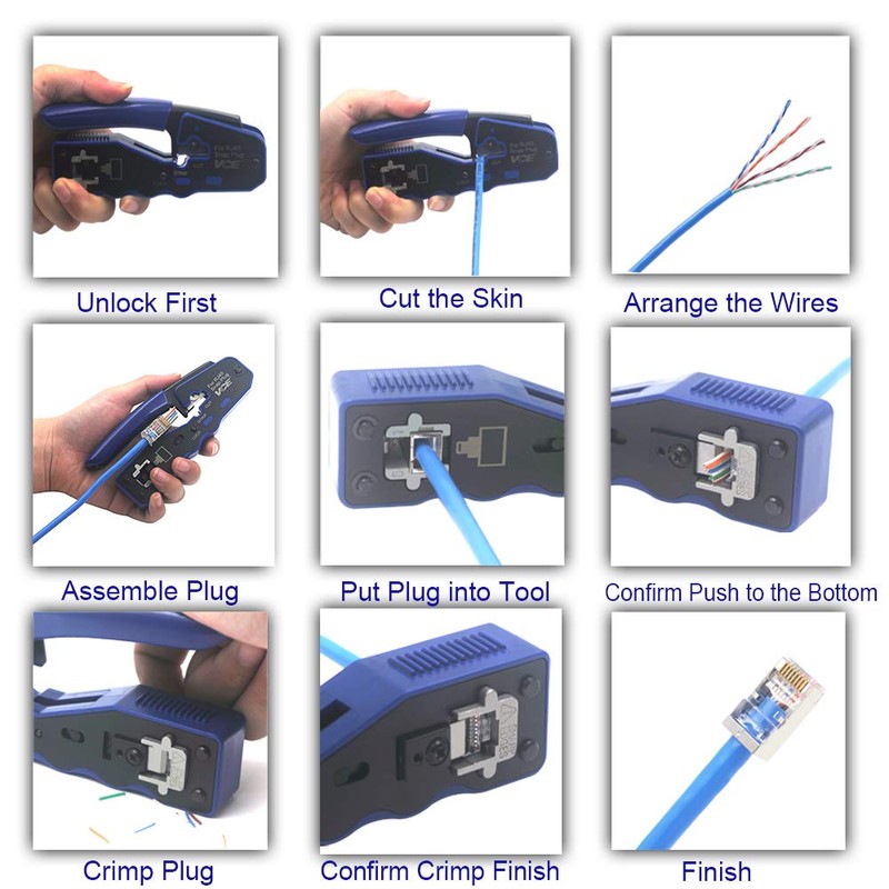 VCE Pass Through RJ45 Crimp Tool Kit, 3-in-1 Ethernet Crimper