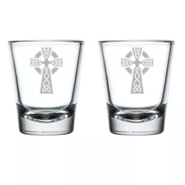 MIP Set of 2 Shot Glasses Glass Celtic Cross