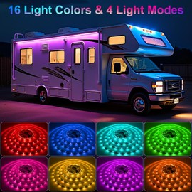 CCBASEBALL 16.4FT RV Awning Lights, 12V Multicolor Camper Awning Lights with Remote Control, Waterproof Rv Led Light Strip for Motorhome Travel,Travel Trailers, Camper, Food Trucks