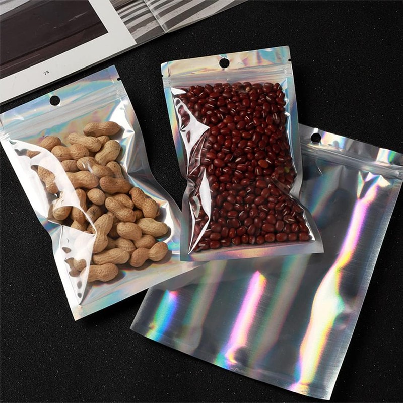 EgticLive 100 Pack Resealable Holographic Bags for Small Business, Iridescent
