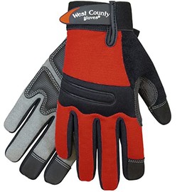 West County 047B/L Men's Landscape Gloves – Large, Brick, Work Gloves w/Neoprene Knuckle, Anti-Slip Palms, Reinforced Thumb & Fingertips