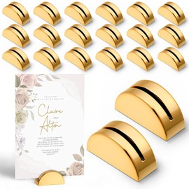 Vicenpal 20 piezas de soportes de número de mesa dorados, soportes de tarjeta de mesa de acrílico para boda con ranura para tarjetas, soportes de exhibición de letreros de mesa para fotos, menús
