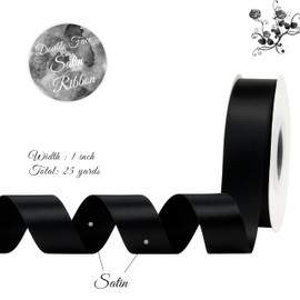 DINDOSAL Black Ribbon 1 Inch Double Face Satin Ribbon Black Ribbon for Gift Wrapping Bridal Bouquet Ribbon for Crafts, Wedding Decor, Party Decoration, Christmas - 25Yards