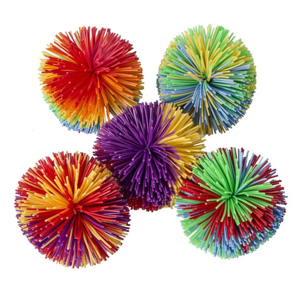 Hibery 5 Pack Monkey Stringy Balls, Great Sensory Fidget Toys Stress Balls, Rainbow Pom Bouncy Balls Games Fun Party Favor