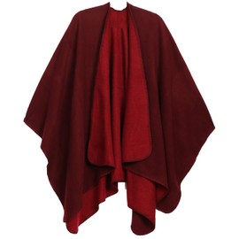 Sakkas 1930 - Mari Women's Reversible Large Poncho Shawl Wrap Scarf Cape Ruana Blanket - Burgundy - OS