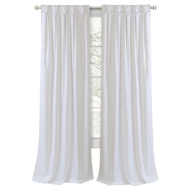 Pleated Blackout Curtain Panel - 34" x 63", White - Room Darkening Black Out Curtains for Bedroom & Living Room - Long Light Blocking Curtains, Grant Back Tab Buttons for Windows & Doors