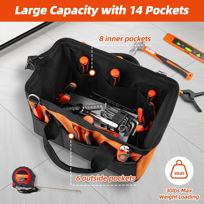 ROCKCOON Tool Bag 14'', Thick Outer Pocket Tool Organizer Waterproof,