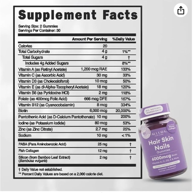 allura Hair Skin and Nails Vitamins for Women –Extra Strength