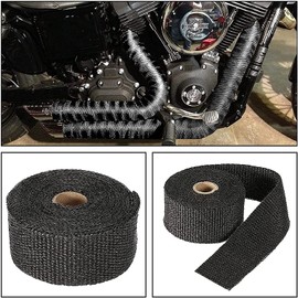 Black Exhaust Heat Wrap, Foneso 2 Roll 2'' x 50' Exhaust Header Wrap Tape Fiberglass Heat Shield Tape with 24pcs Stainless Steel Ties for Motorcycle Car Truck