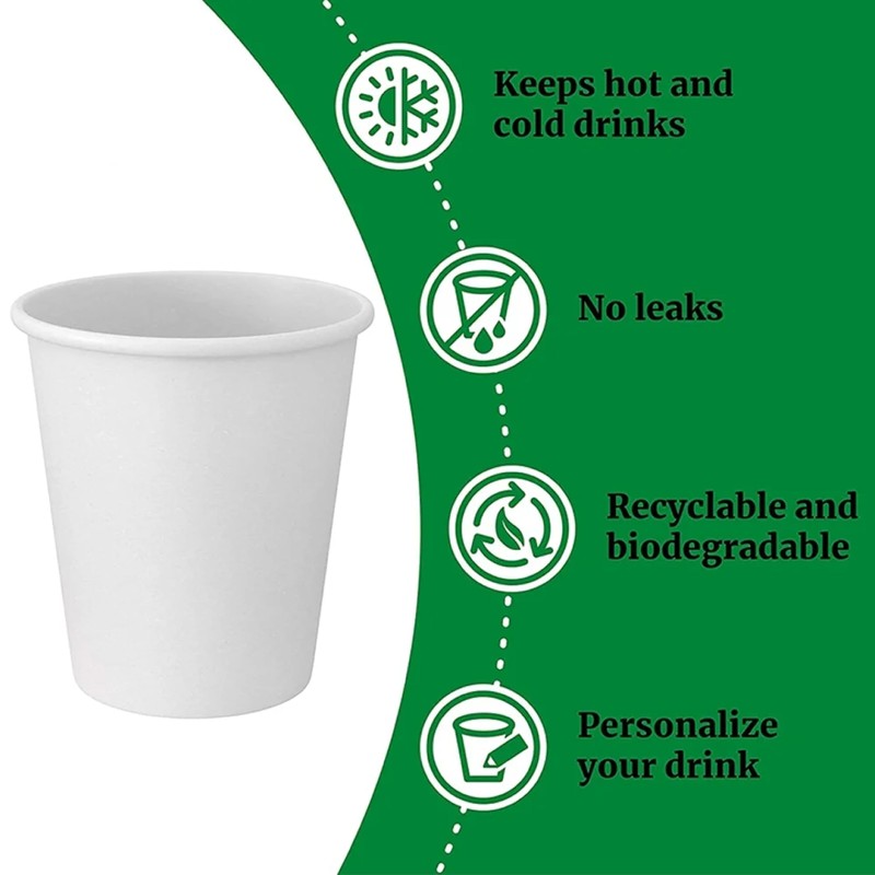 SUL Disposable Paper Cups, 200ml, White, Hot and Cold Drinks,
