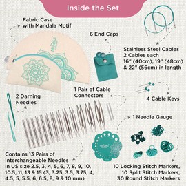 KnitPro Mindful Interchangeable Needle Set – 13 x 10cm Circular Knitting Pin Pairs with Accessories Mindful Passion Set for Beginners, Professionals & Gift Set, Silver