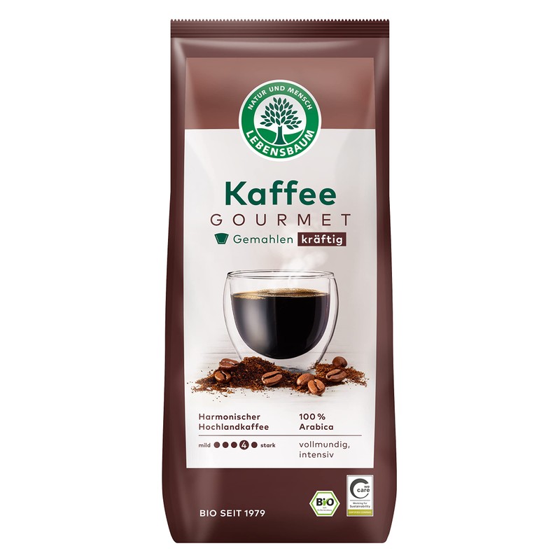 LEBENSBAUM Coffee Gourmet Strong, Ground Organic Coffee from Arabica Beans,