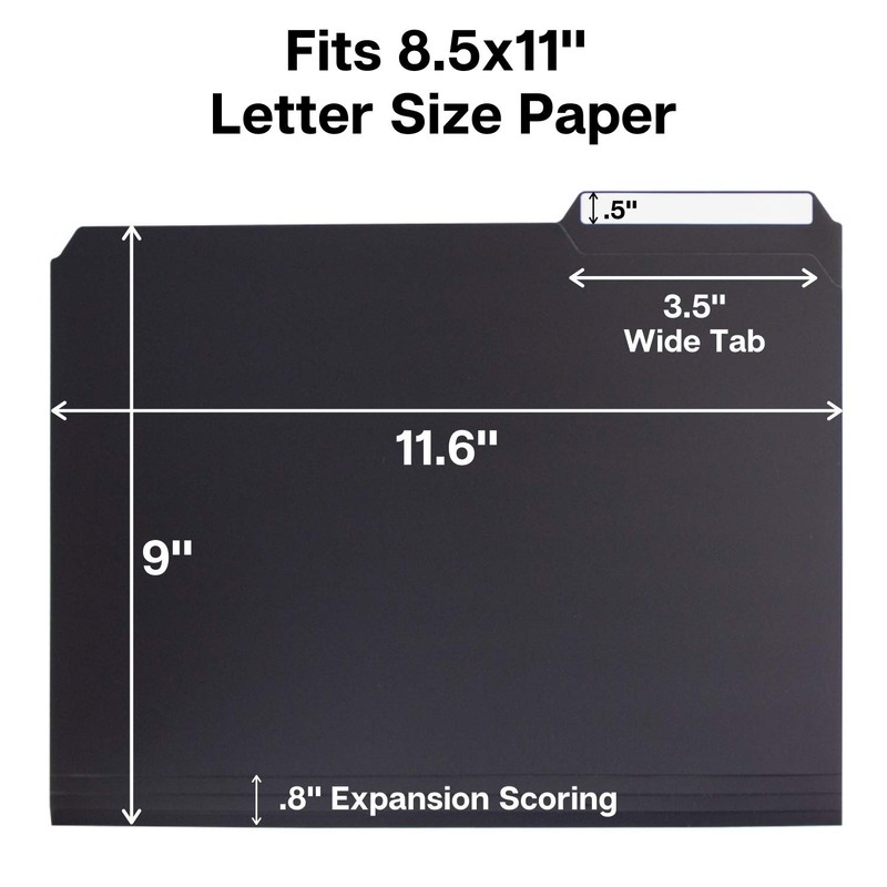 Dunwell Plastic Black 3-Tab Folders, (6 Pack), Sturdy 1/3 Tab