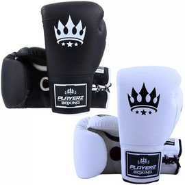 Playerz SparTech Lace Boxing Gloves - Dual-Layered Foam Padding, Premium Microfibre, Vegan-Friendly, Sizes 10oz-16oz, for Sparring, Pad Work, and Bag Training - Classic White/Black