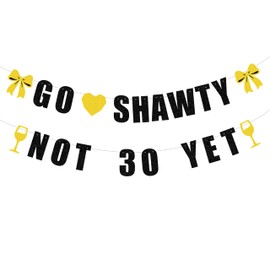 Pre Strung Go Shawty Not 30 Yet Banner-Last Year In My 20s, Twenty Nine, Cheer to 29 Years, 29th birthday decorations for women, It's Wine Time，Funny 29th Birthday Party Decorations Black Glitter