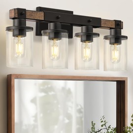 GOEBLESON 4-Light Bathroom Light Fixture, Farmhouse Vanity Lights for Bathroom with Glass Shade, Rustic Bathroom Light Fixtures, E26 Base F09BD05