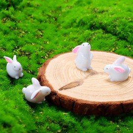 Exasinine Mini Rabbit Easter Bunny Miniature Figure Animal Model Fairy Garden Miniature Moss Landscape DIY Terrarium Craft Ornament Home Decoration Accessories (Rabbit,Pack of 20)