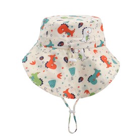 LACOFIA Baby Cotton Summer Hat Toddler Boys Girls Sun Hat Kids UPF 50+ Neck Protection Flap Cap with Adjustable Chin Straps Beige 6-18 Months