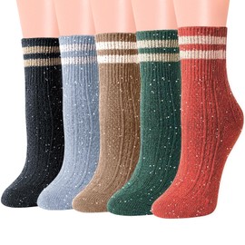 IIG Cute Warm Wool Socks for Women Super Cozy Thick Crew Winter Socks Gifts, 5 Pairs (Classic striped 02-5 Pairs)