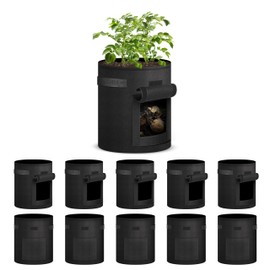 iPower 10-Pack 7-Gallon Potato Grow Bags Thickened Non-Woven Aeration Fabric Container Planter Pots with Handle, Access Flap and Visual Window, Easy to Harvest, for Tomato, Vegetables