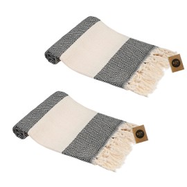 Turkish Hand Towel Set of 2 - Beige Hand Towels for Kitchen and Bathroom - 50x100cm, 20x40 Inches Prewashed Absorbent Peshtemal Decorative Towel for Face, Hand, Hair, Yoga, Gym, Dishcloth, Tea Towel