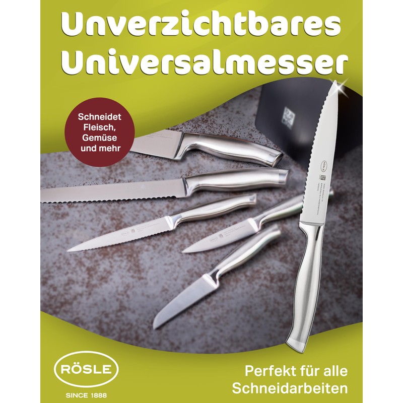 Rösle Basics Line Stainless Steel Serrated Universal Kitchen Knife, 5-inch