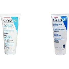 CeraVe Crema Renovadora de Pies 88 ml Crema hidratante para pies con ácido salicílico Para piel muy seca y áspera + Crema Hidratante 170gr Hidrante diario para rostro y cuerpo para piel seca