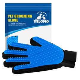 DELOMO Pet Hair Remover Glove - Gentle Pet Grooming Glove Brush - Deshedding Glove - Massage Mitt with Enhanced Five Finger Design - Perfect for Dogs & Cats with Long & Short Fur - 1 Pack (Right-Hand), Blue