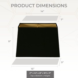 Royal Designs, Inc. Modern Rectangle Hardback Lampshade, HB-613-16BLK, Black, (7 x 14) x (9 x 16) x 11