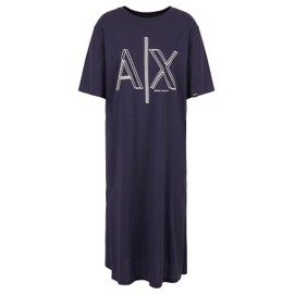 Armani Exchange Women's Sustainable, Big Logo Print, Round Neck Casual Dress, Blueberry