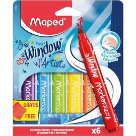 Maped - Marker 'Peps Window Marker - Red, Yellow, Green, Blue, Orange, Purple - Includes Microfibre Cloth