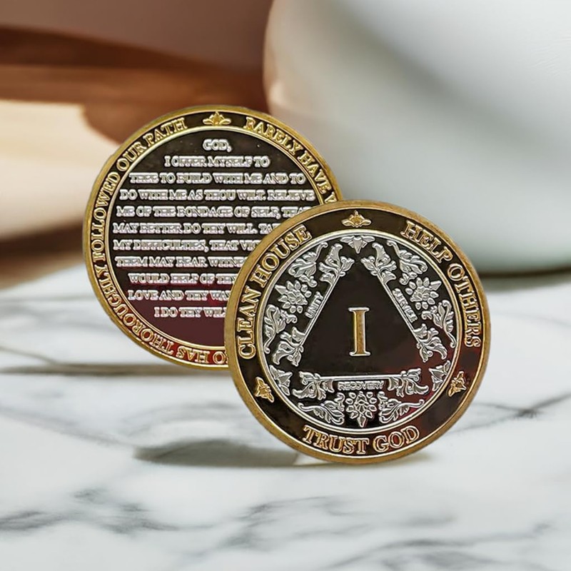 MYRECOVERYSTORE Silver & Gold 1-60 Years Alcoholics Anonymous Medallion AA