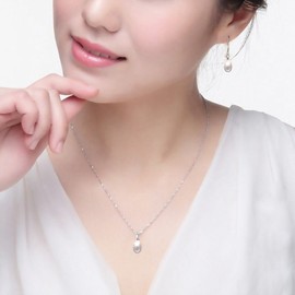 Mecool Sterling Silver Simulated Pearl Drop Earrings and Pendant Necklace Sterling Silver Teardrop Necklace Earrings Set