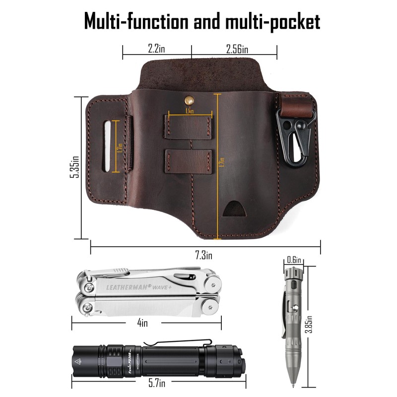 ST2 Leather Multitool Sheath, EDC Leather Belt Organizer, Belt EDC