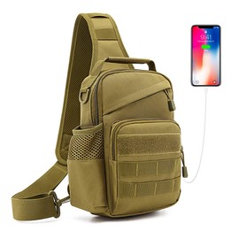 Huntvp Tactical Molle Chest Sling Pack Daypack Backpack Crossbody Bag with Water Bottle Pouch Holder & USB for Hiking Camping Trekking Running Traveling Outdoors(Type4-camo)