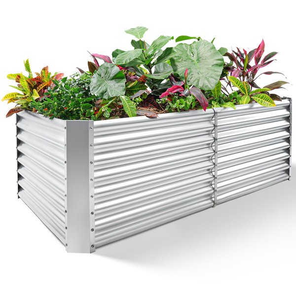 Land Guard 8×4×2 ft Galvanized Raised Garden Bed Kit, Galvanized
