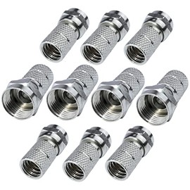 AERZETIX - C53746 - Set of 10 connector SAT F ⌀6.8 mm male - for screwing in - for coaxial cable TV antenna satellite dish - length 20 mm - colour silver - made of metal