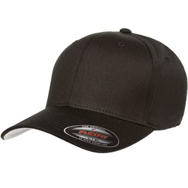 Flexfit Mens Cotton Twill Fitted Baseball Cap, Black, Large-X-Large US