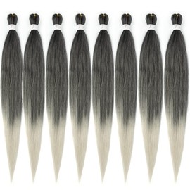 8 Packs Pre-stretched Braiding Hair,30 inch Braiding Hair Pre Stretched Soft Yaki Texture, Itch Free, Hot Water Setting Hair Extensions for Braids(30in,1B/Silver)