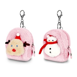 WisePoint Coin Purse 2PCS, Premium Plush Change Purse Cute Coin Pouch with Keychain, Christmas Coin Wallet for Lipstick, Coin, Rings, Keys (Pink)